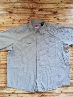 Wrangler Men's Short Sleeve Button Up Utility Work Shirt Heather Green 2XL